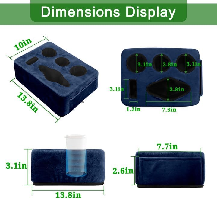 NISDOING Couch Bed Cup Holder Pillow, 5 Hole Couch Drink Holder! Keep Drinks Hand Side and KeepTemp, Prevent Spills and Use Anywhere. Cup Holder for Couch, Bed,Camping,RV,Car,Beach. Navy Blue - Image 2